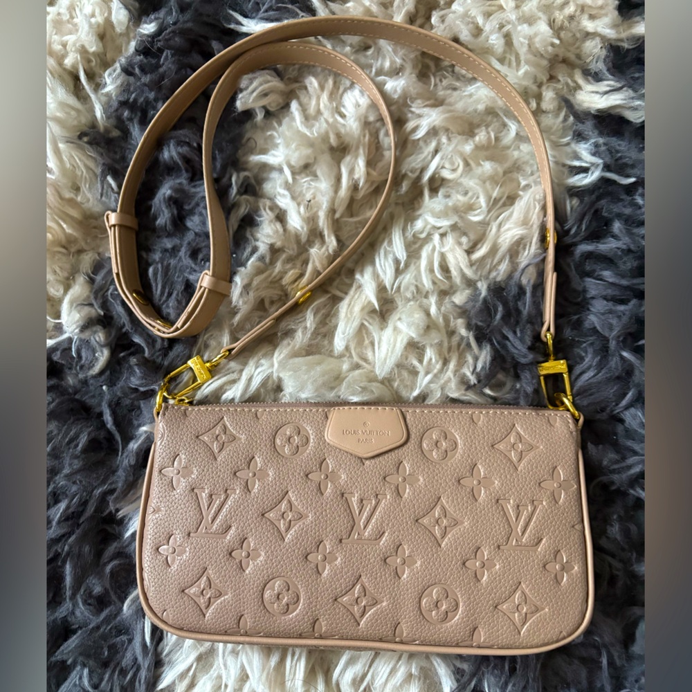 LV tan leather logo crossbody clutch mini bag